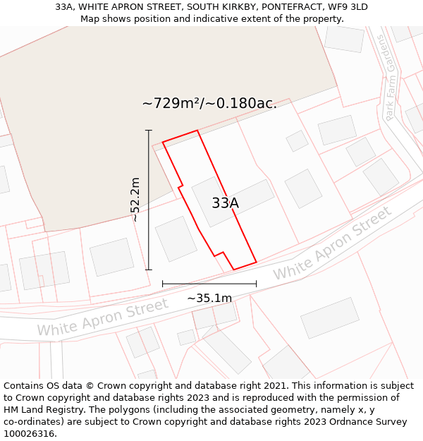 33A, WHITE APRON STREET, SOUTH KIRKBY, PONTEFRACT, WF9 3LD: Plot and title map