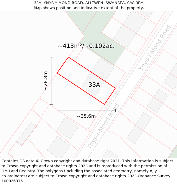 33A, YNYS Y MOND ROAD, ALLTWEN, SWANSEA, SA8 3BA: Plot and title map