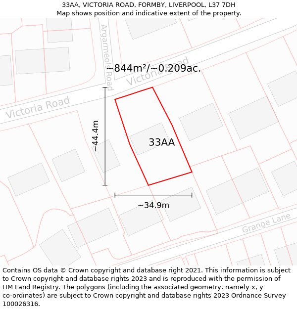 33AA, VICTORIA ROAD, FORMBY, LIVERPOOL, L37 7DH: Plot and title map