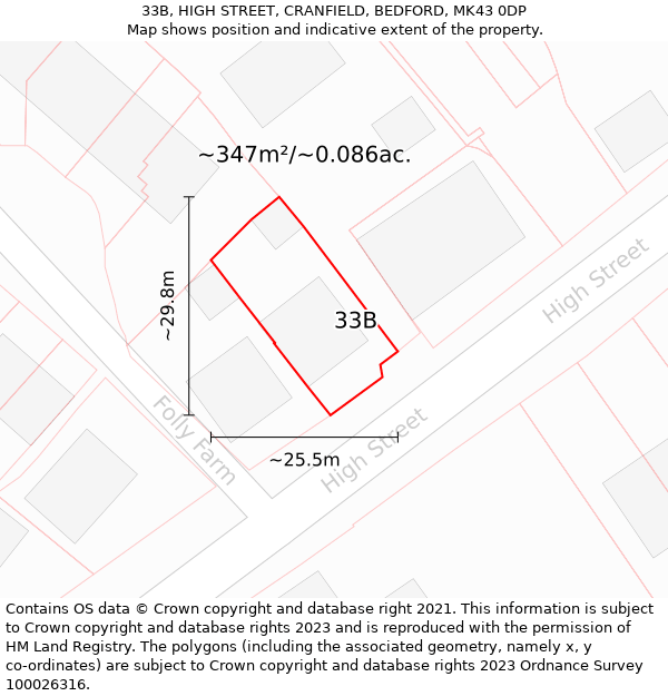 33B, HIGH STREET, CRANFIELD, BEDFORD, MK43 0DP: Plot and title map