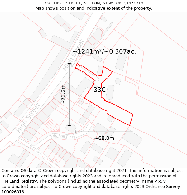 33C, HIGH STREET, KETTON, STAMFORD, PE9 3TA: Plot and title map