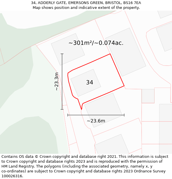 34, ADDERLY GATE, EMERSONS GREEN, BRISTOL, BS16 7EA: Plot and title map