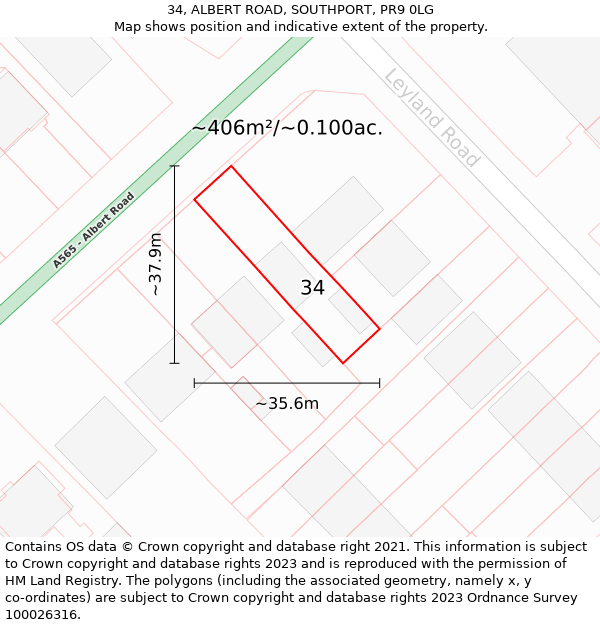 34, ALBERT ROAD, SOUTHPORT, PR9 0LG: Plot and title map