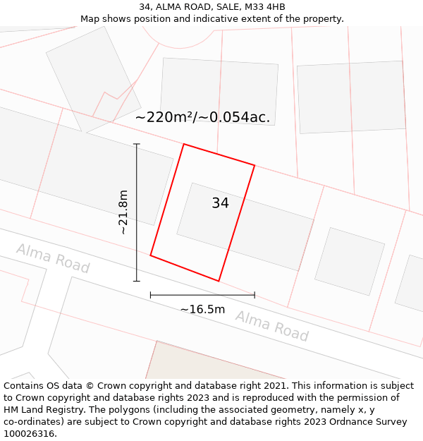 34, ALMA ROAD, SALE, M33 4HB: Plot and title map