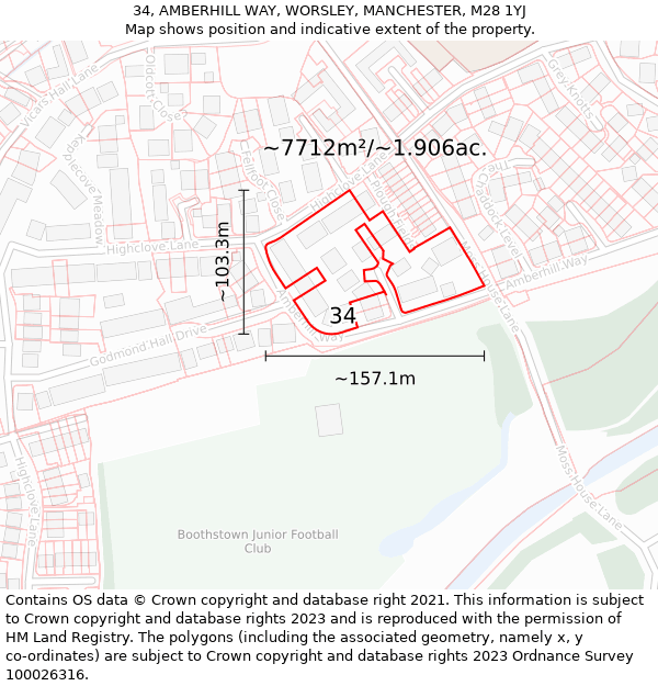 34, AMBERHILL WAY, WORSLEY, MANCHESTER, M28 1YJ: Plot and title map