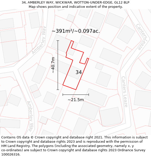 34, AMBERLEY WAY, WICKWAR, WOTTON-UNDER-EDGE, GL12 8LP: Plot and title map