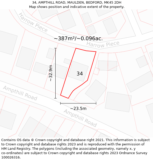 34, AMPTHILL ROAD, MAULDEN, BEDFORD, MK45 2DH: Plot and title map