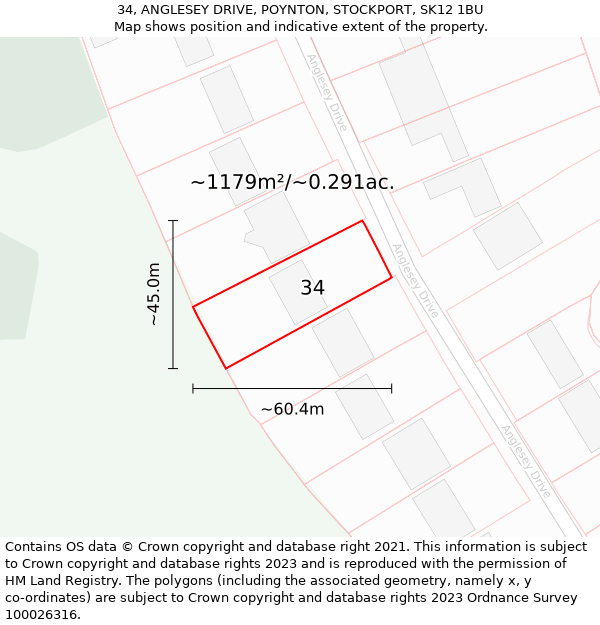 34, ANGLESEY DRIVE, POYNTON, STOCKPORT, SK12 1BU: Plot and title map