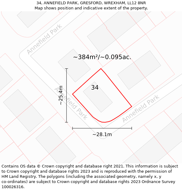 34, ANNEFIELD PARK, GRESFORD, WREXHAM, LL12 8NR: Plot and title map