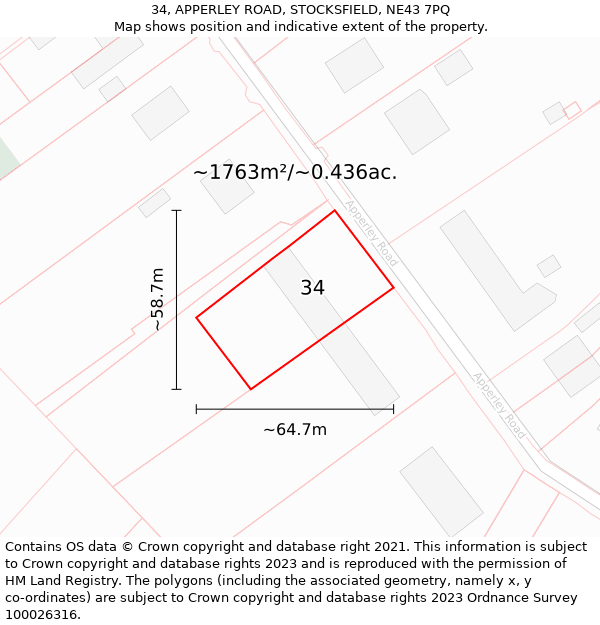 34, APPERLEY ROAD, STOCKSFIELD, NE43 7PQ: Plot and title map
