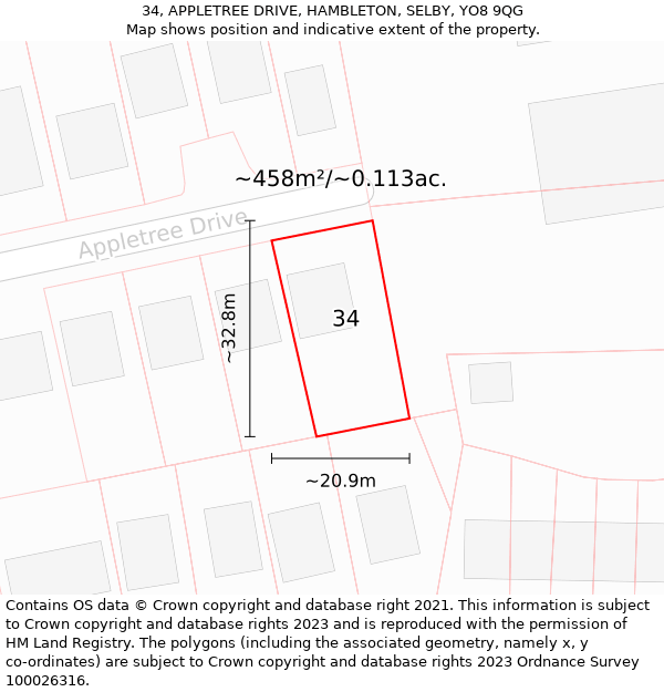 34, APPLETREE DRIVE, HAMBLETON, SELBY, YO8 9QG: Plot and title map