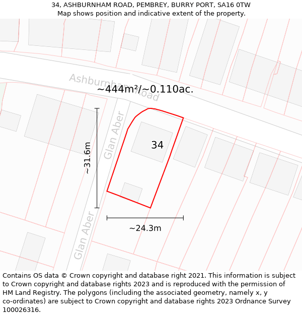 34, ASHBURNHAM ROAD, PEMBREY, BURRY PORT, SA16 0TW: Plot and title map