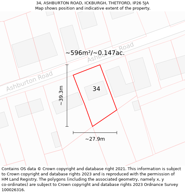 34, ASHBURTON ROAD, ICKBURGH, THETFORD, IP26 5JA: Plot and title map