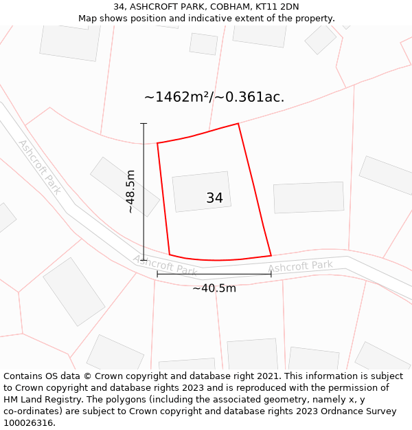 34, ASHCROFT PARK, COBHAM, KT11 2DN: Plot and title map