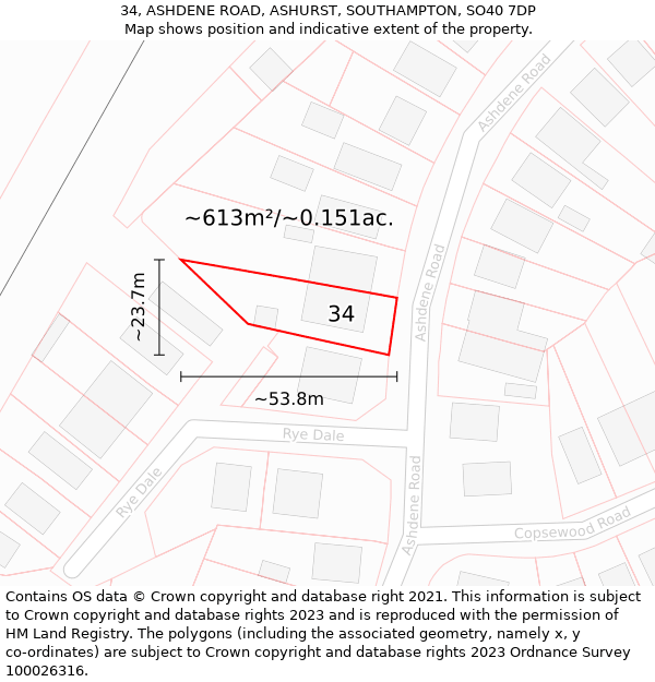 34, ASHDENE ROAD, ASHURST, SOUTHAMPTON, SO40 7DP: Plot and title map