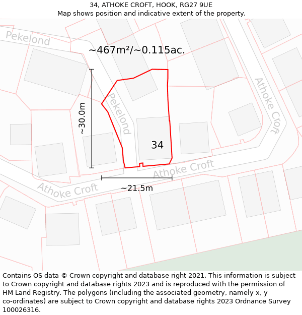 34, ATHOKE CROFT, HOOK, RG27 9UE: Plot and title map