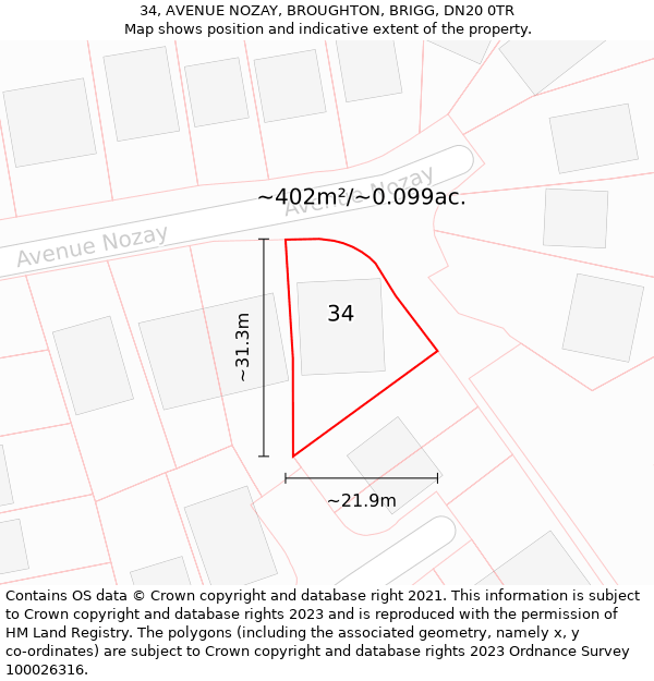 34, AVENUE NOZAY, BROUGHTON, BRIGG, DN20 0TR: Plot and title map