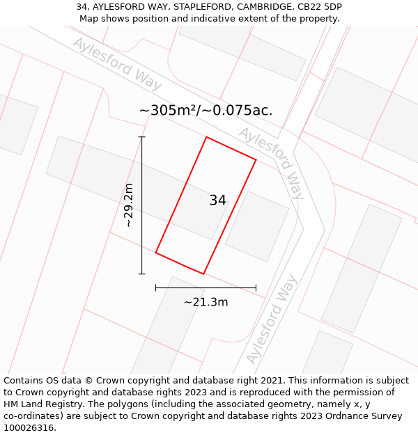 34, AYLESFORD WAY, STAPLEFORD, CAMBRIDGE, CB22 5DP: Plot and title map