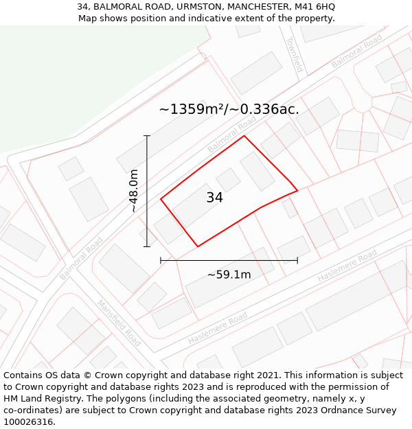 34, BALMORAL ROAD, URMSTON, MANCHESTER, M41 6HQ: Plot and title map