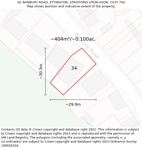 34, BANBURY ROAD, ETTINGTON, STRATFORD-UPON-AVON, CV37 7SU: Plot and title map