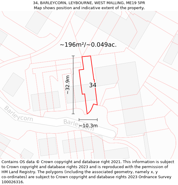 34, BARLEYCORN, LEYBOURNE, WEST MALLING, ME19 5PR: Plot and title map