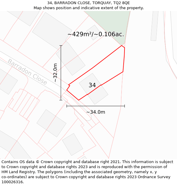 34, BARRADON CLOSE, TORQUAY, TQ2 8QE: Plot and title map