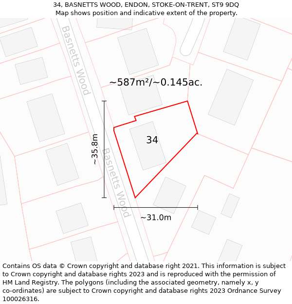 34, BASNETTS WOOD, ENDON, STOKE-ON-TRENT, ST9 9DQ: Plot and title map