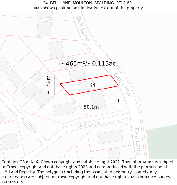 34, BELL LANE, MOULTON, SPALDING, PE12 6PH: Plot and title map