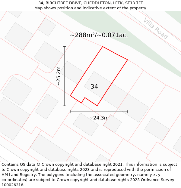 34, BIRCHTREE DRIVE, CHEDDLETON, LEEK, ST13 7FE: Plot and title map