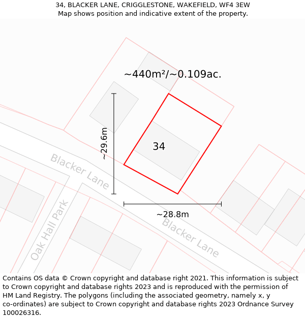 34, BLACKER LANE, CRIGGLESTONE, WAKEFIELD, WF4 3EW: Plot and title map