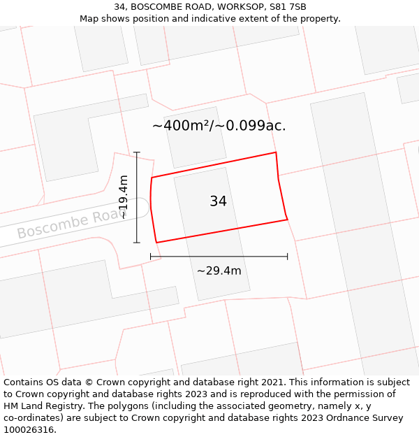 34, BOSCOMBE ROAD, WORKSOP, S81 7SB: Plot and title map