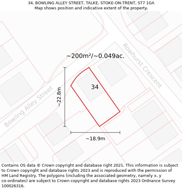 34, BOWLING ALLEY STREET, TALKE, STOKE-ON-TRENT, ST7 1GA: Plot and title map