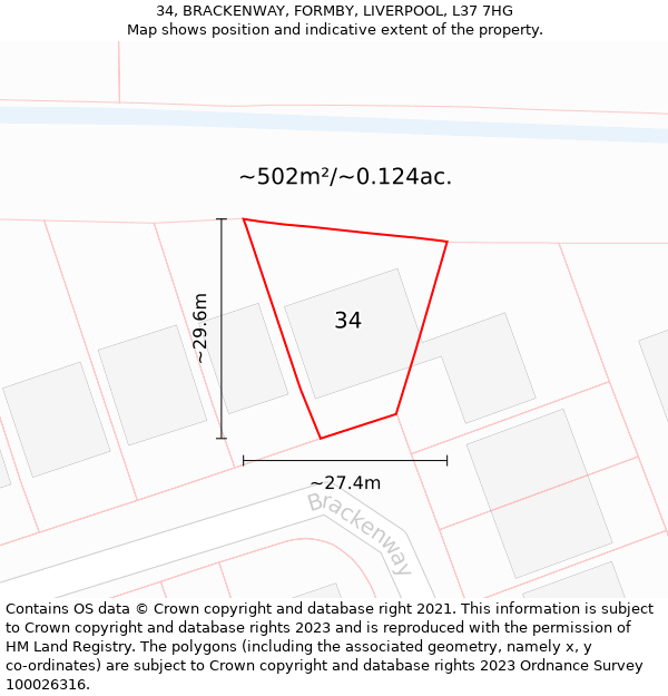 34, BRACKENWAY, FORMBY, LIVERPOOL, L37 7HG: Plot and title map