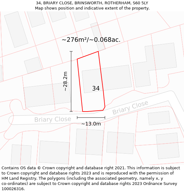 34, BRIARY CLOSE, BRINSWORTH, ROTHERHAM, S60 5LY: Plot and title map