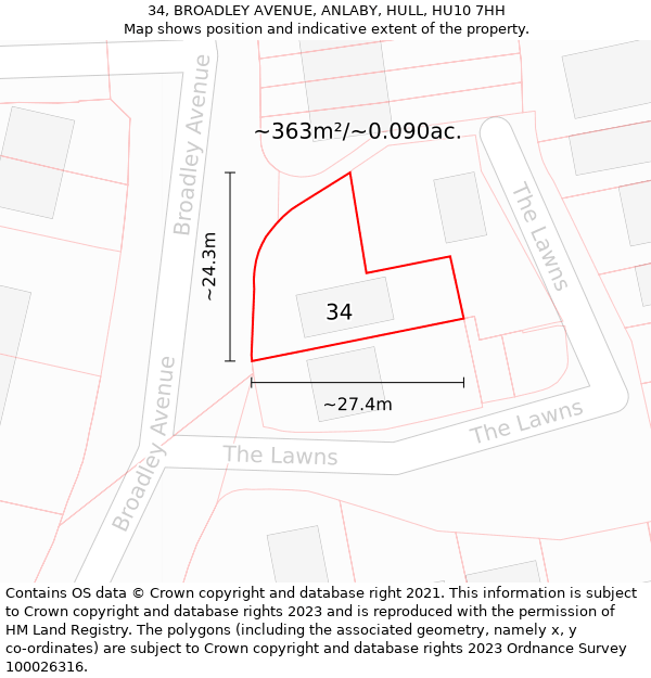 34, BROADLEY AVENUE, ANLABY, HULL, HU10 7HH: Plot and title map