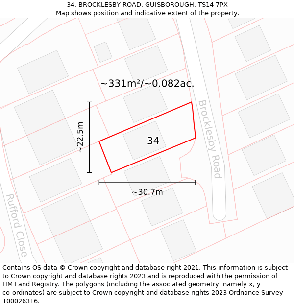 34, BROCKLESBY ROAD, GUISBOROUGH, TS14 7PX: Plot and title map