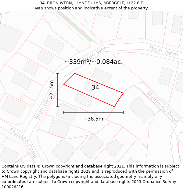 34, BRON WERN, LLANDDULAS, ABERGELE, LL22 8JD: Plot and title map