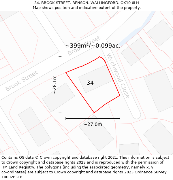 34, BROOK STREET, BENSON, WALLINGFORD, OX10 6LH: Plot and title map