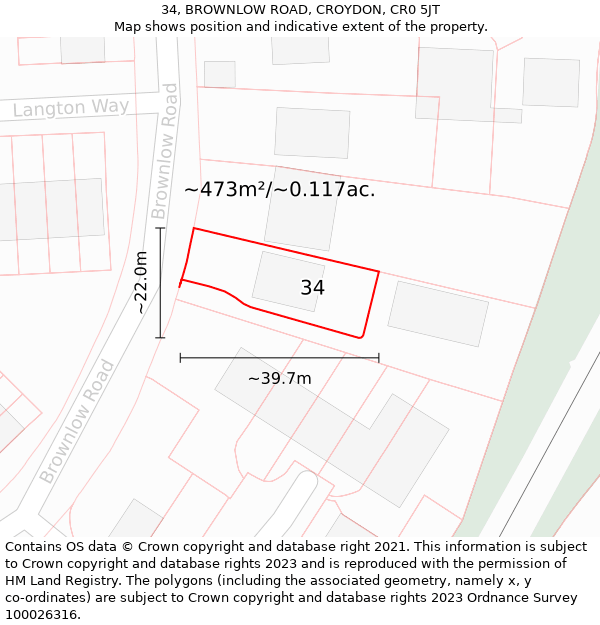 34, BROWNLOW ROAD, CROYDON, CR0 5JT: Plot and title map