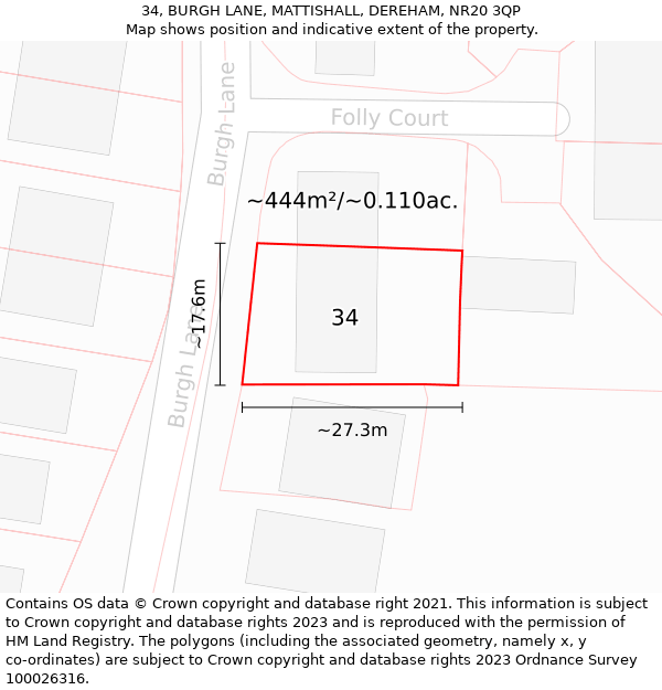 34, BURGH LANE, MATTISHALL, DEREHAM, NR20 3QP: Plot and title map