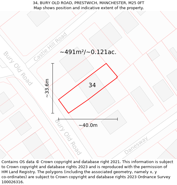 34, BURY OLD ROAD, PRESTWICH, MANCHESTER, M25 0FT: Plot and title map