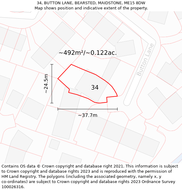 34, BUTTON LANE, BEARSTED, MAIDSTONE, ME15 8DW: Plot and title map