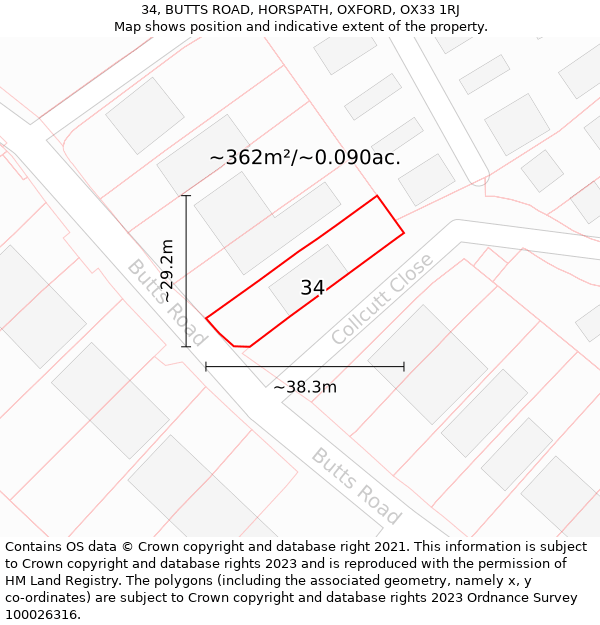 34, BUTTS ROAD, HORSPATH, OXFORD, OX33 1RJ: Plot and title map