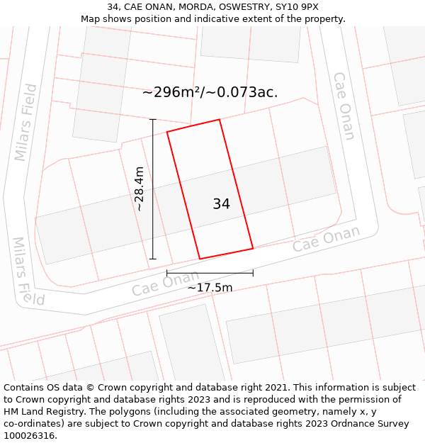 34, CAE ONAN, MORDA, OSWESTRY, SY10 9PX: Plot and title map