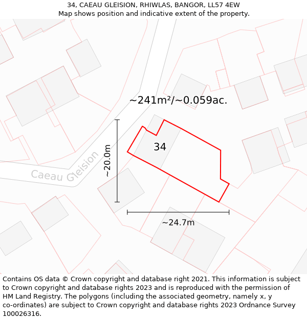 34, CAEAU GLEISION, RHIWLAS, BANGOR, LL57 4EW: Plot and title map