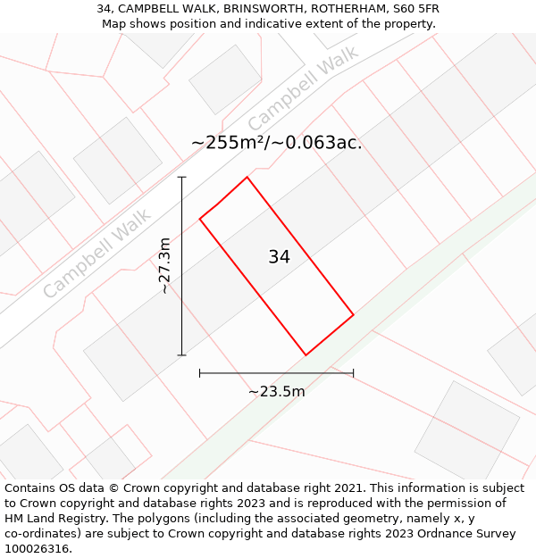 34, CAMPBELL WALK, BRINSWORTH, ROTHERHAM, S60 5FR: Plot and title map