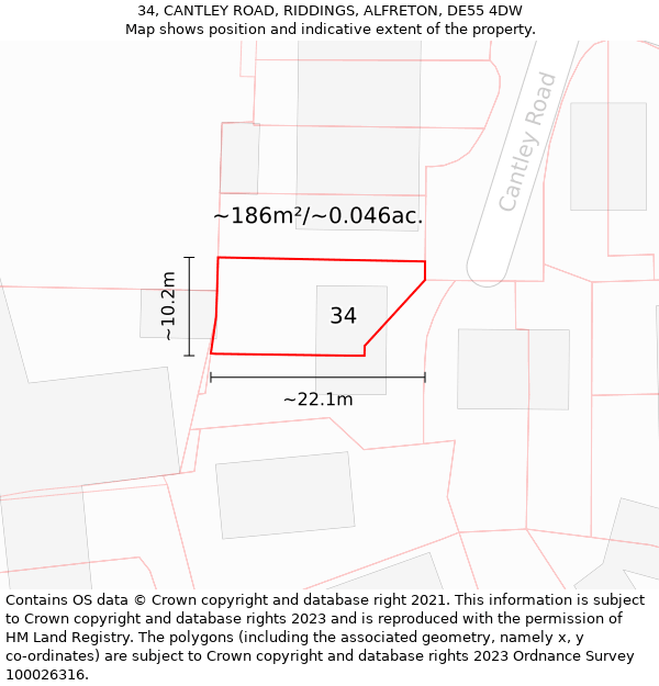 34, CANTLEY ROAD, RIDDINGS, ALFRETON, DE55 4DW: Plot and title map