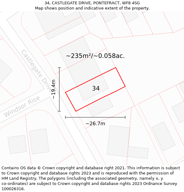 34, CASTLEGATE DRIVE, PONTEFRACT, WF8 4SG: Plot and title map