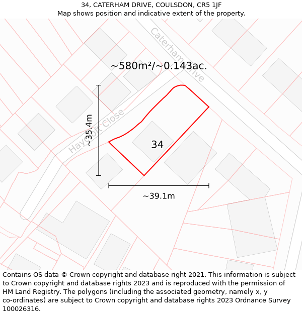 34, CATERHAM DRIVE, COULSDON, CR5 1JF: Plot and title map