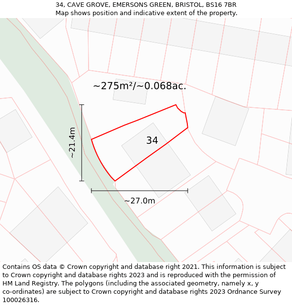 34, CAVE GROVE, EMERSONS GREEN, BRISTOL, BS16 7BR: Plot and title map